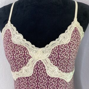 NWOT VTG Y2K Ann Taylor Loft Pink Hearts Brocade Lace Trim Tank Top Cami